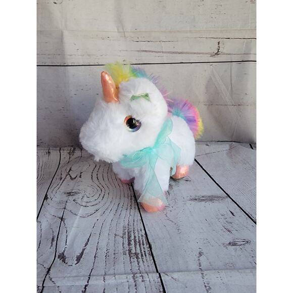 MTY INTERNATIONAL Small White Rainbow Unicorn Plush Rainbow Plastic Eyes - Picture 1 of 7